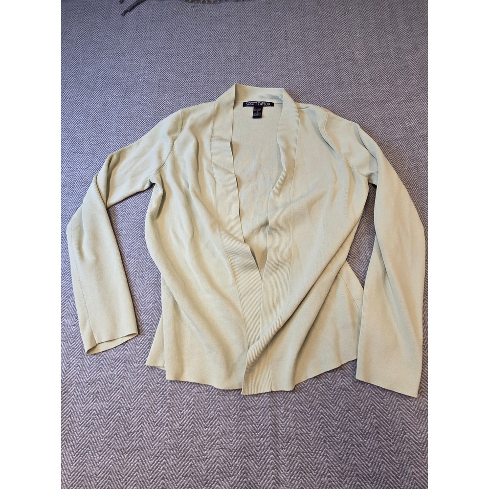 Scott Taylor Cardigan Sweater Women's Large Sage Green Shawl Collar Open Front